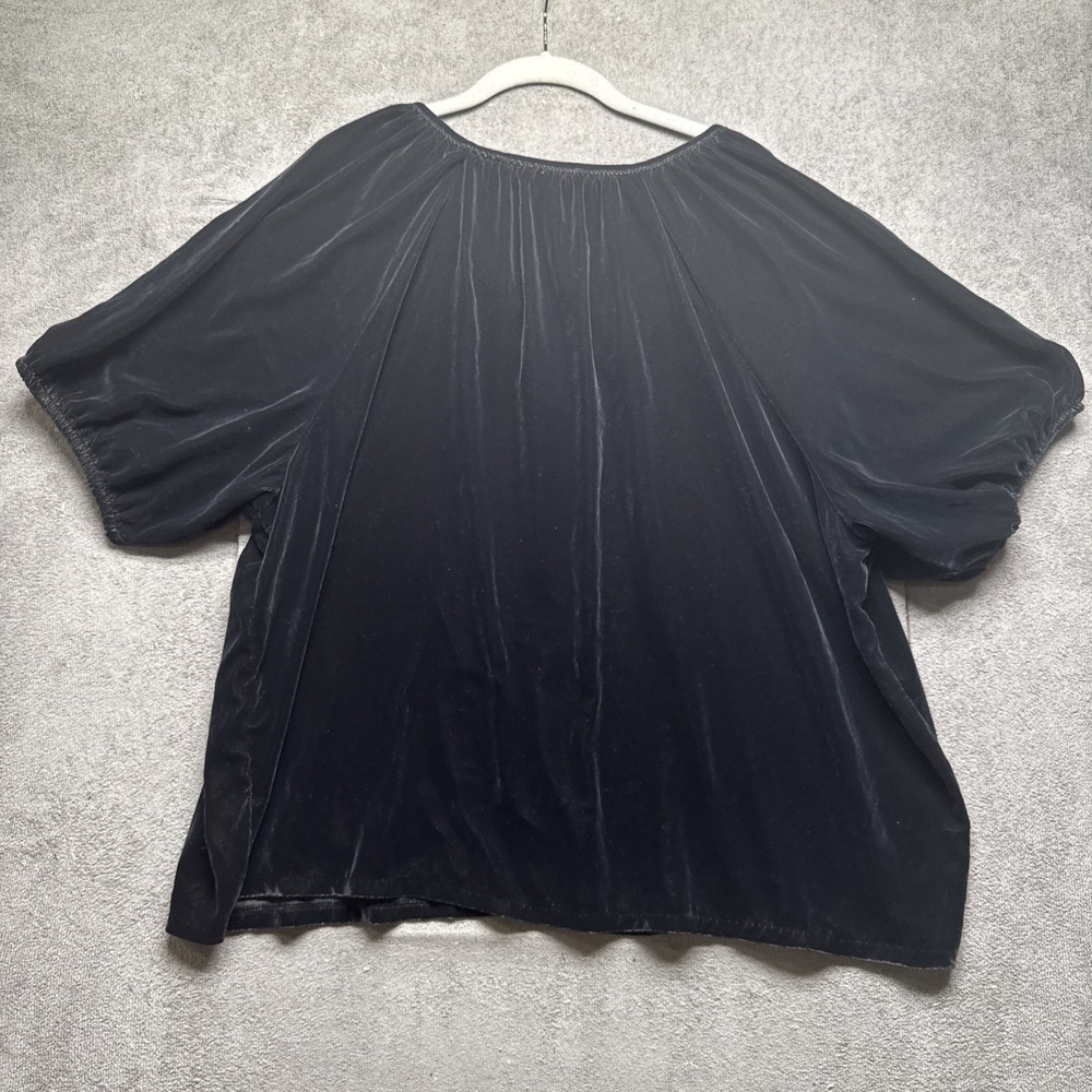 Black velvet split neck top dark holiday goth witchy soft drapey women's XL - Picture 7 of 8